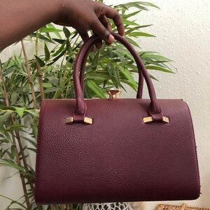 RARE Burgundy Maroon Doctor Medical Bag Satchel Diamond Lock Hard Shell Leather